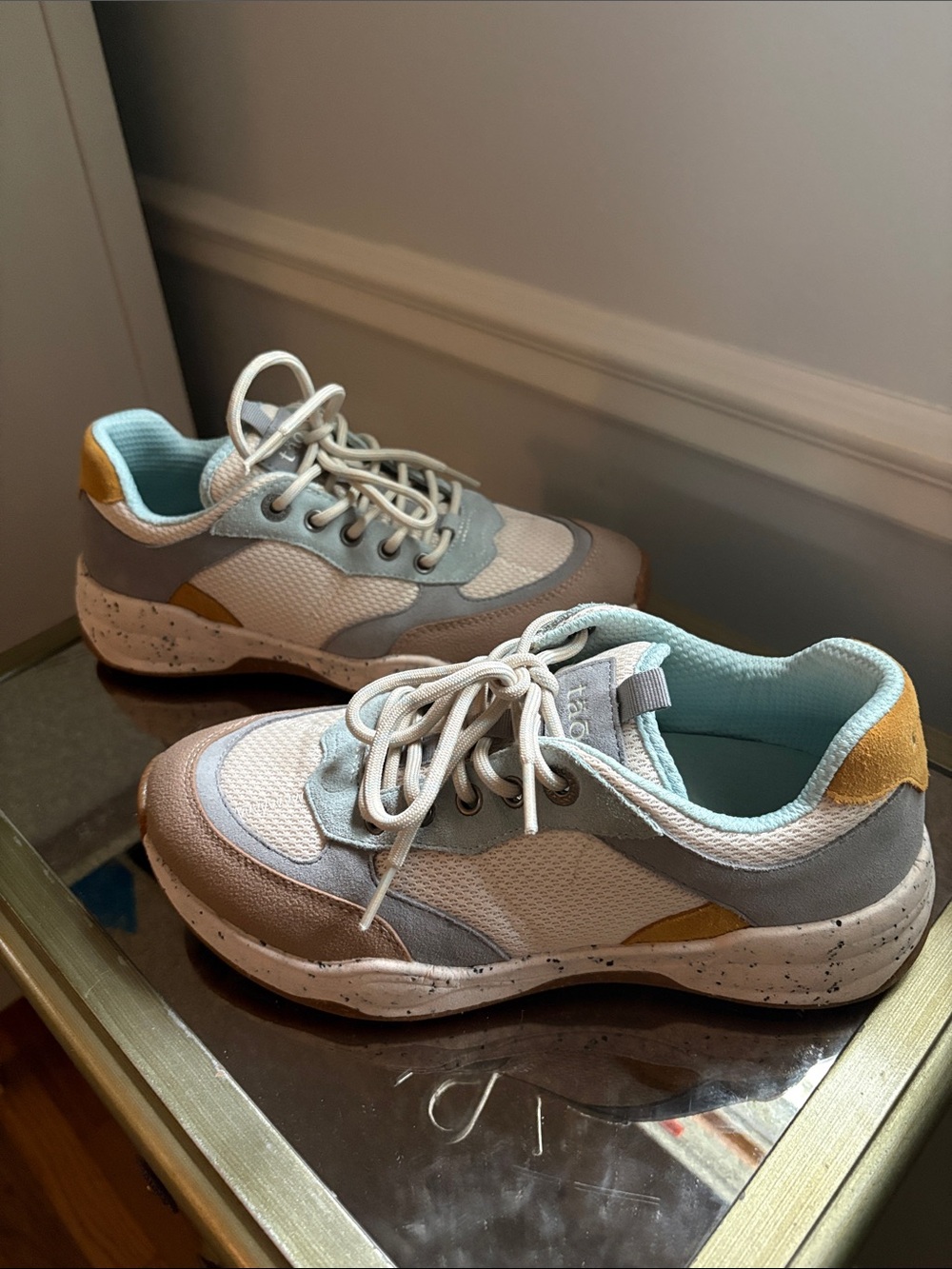 Taos Footwear Women's White, Light Blue & Mustard Athletic Sneakers